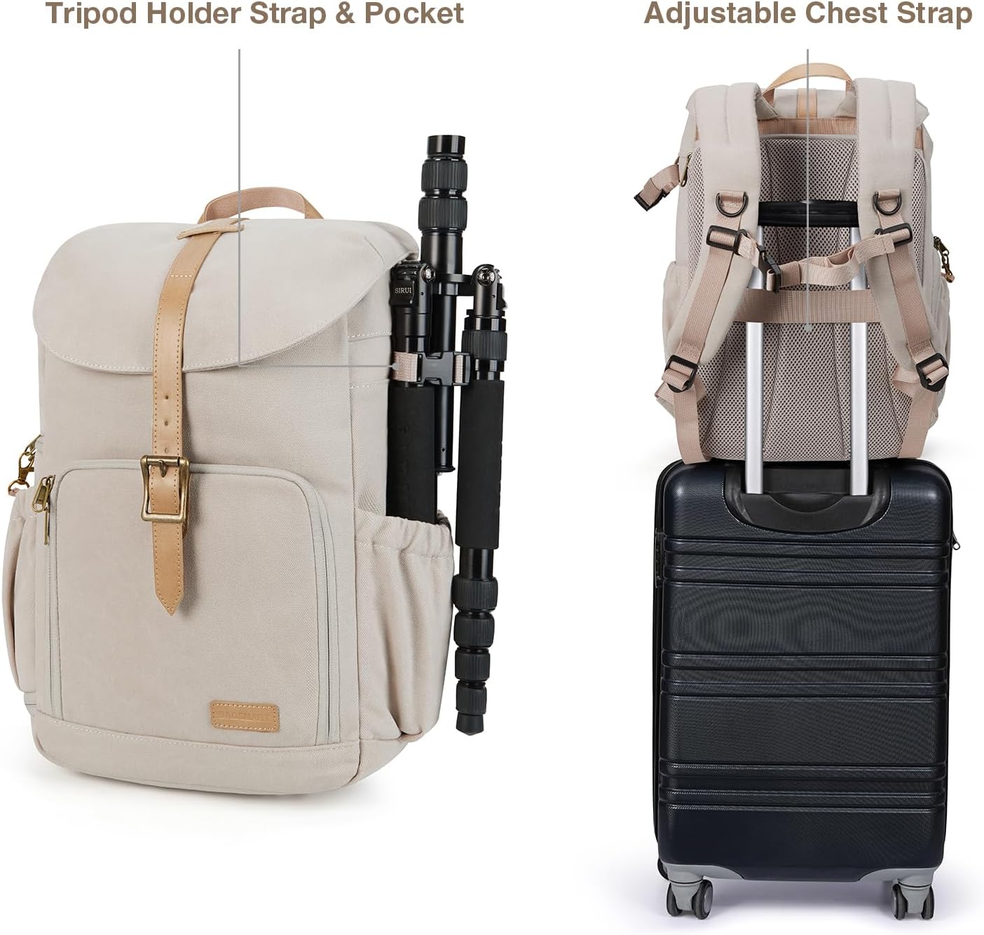 BAGSMART Camera Backpack, DSLR Camera Bag Backpacks for Photographers, Waterproof Anti-Theft Photography Backpack with 15 Inch Laptop Compartment & Tripod Holder, Ivory White - Image 6